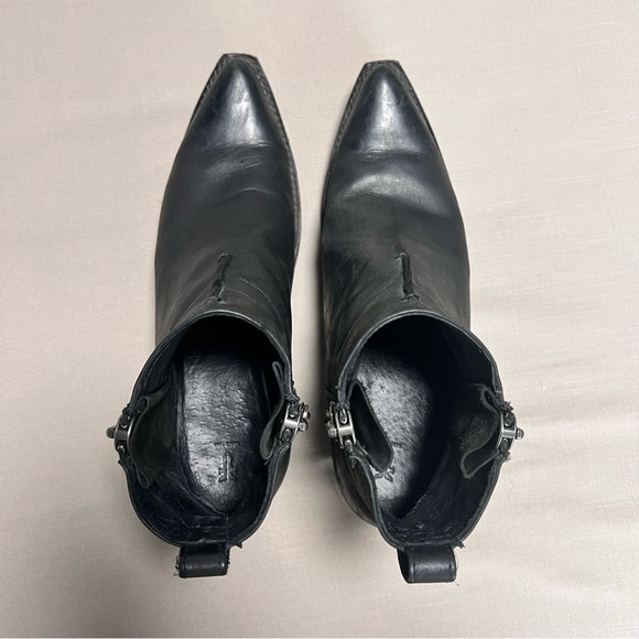 Frye Sacha Side Zip Moto Leather Booties Black Leather Ankle Boots Womens 10 - Picture 14 of 15